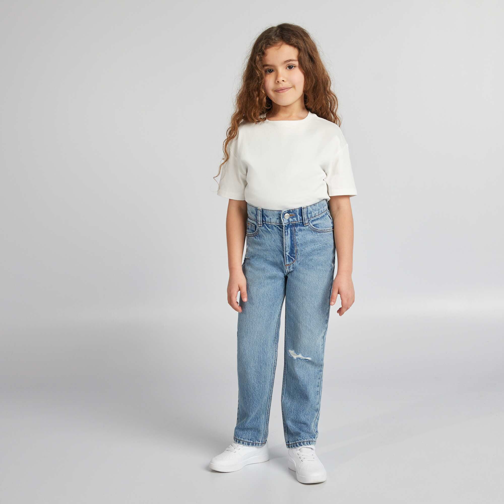Girls Blue Wash Hem Pin Tuck Straight Jeans