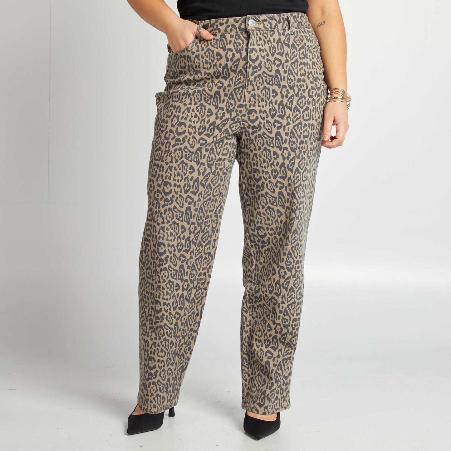 Leopard print straight-leg trousers BROWN