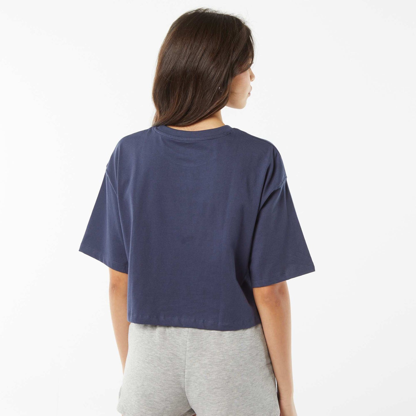 A plain cropped short-sleeved T-shirt BLUE