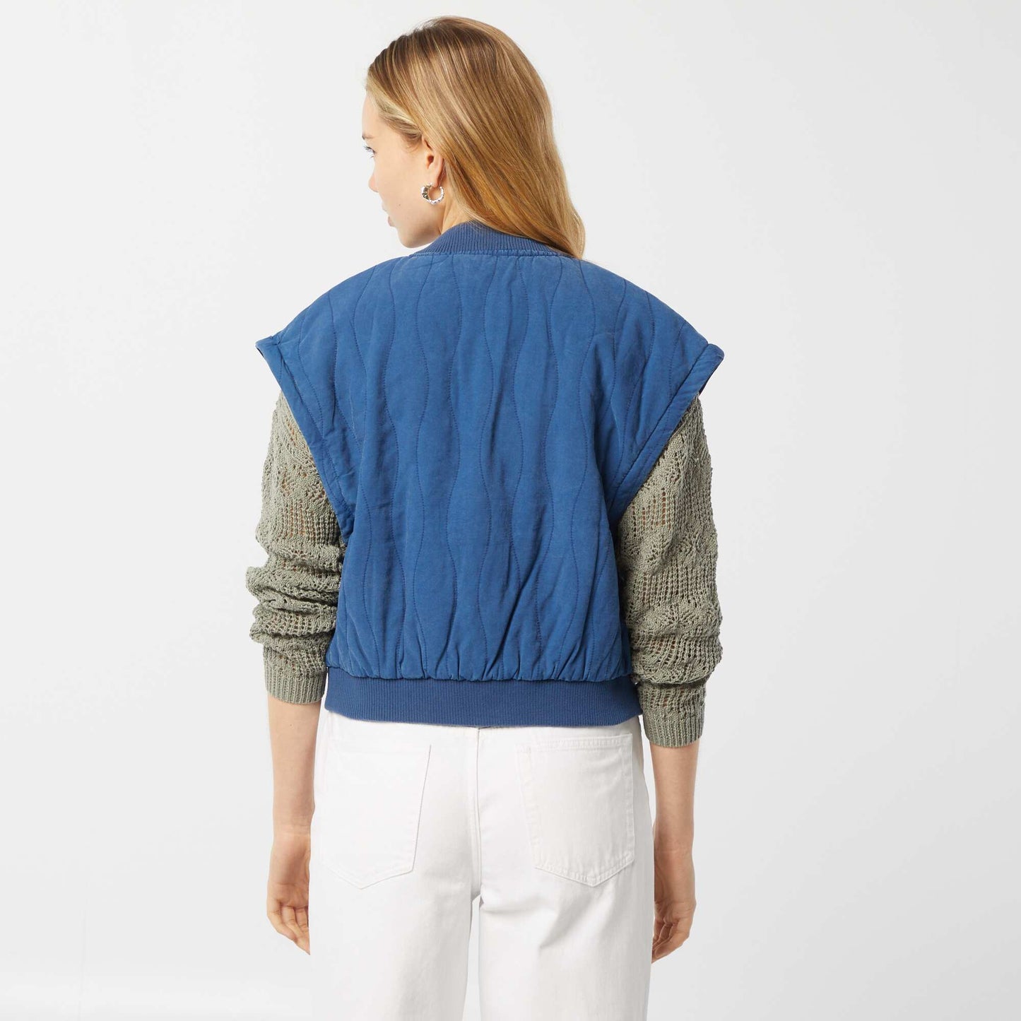 2-in-1 quilted jacket with detachable sleeves BLUE