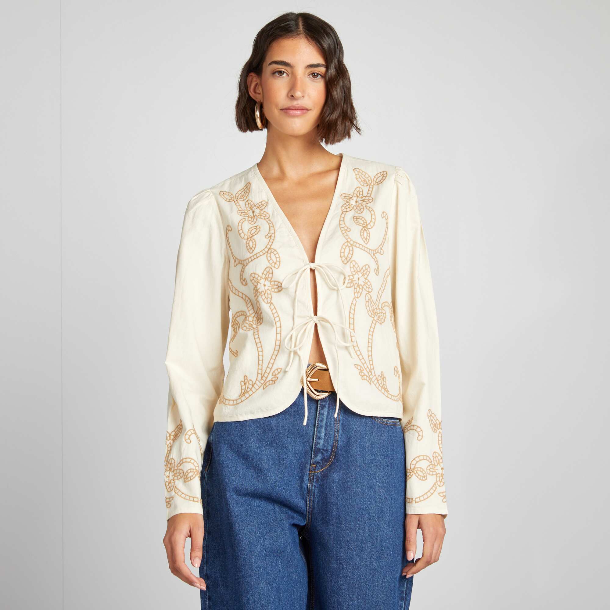 Rylee Ivory Quilted Embroidered Kimono Jacket