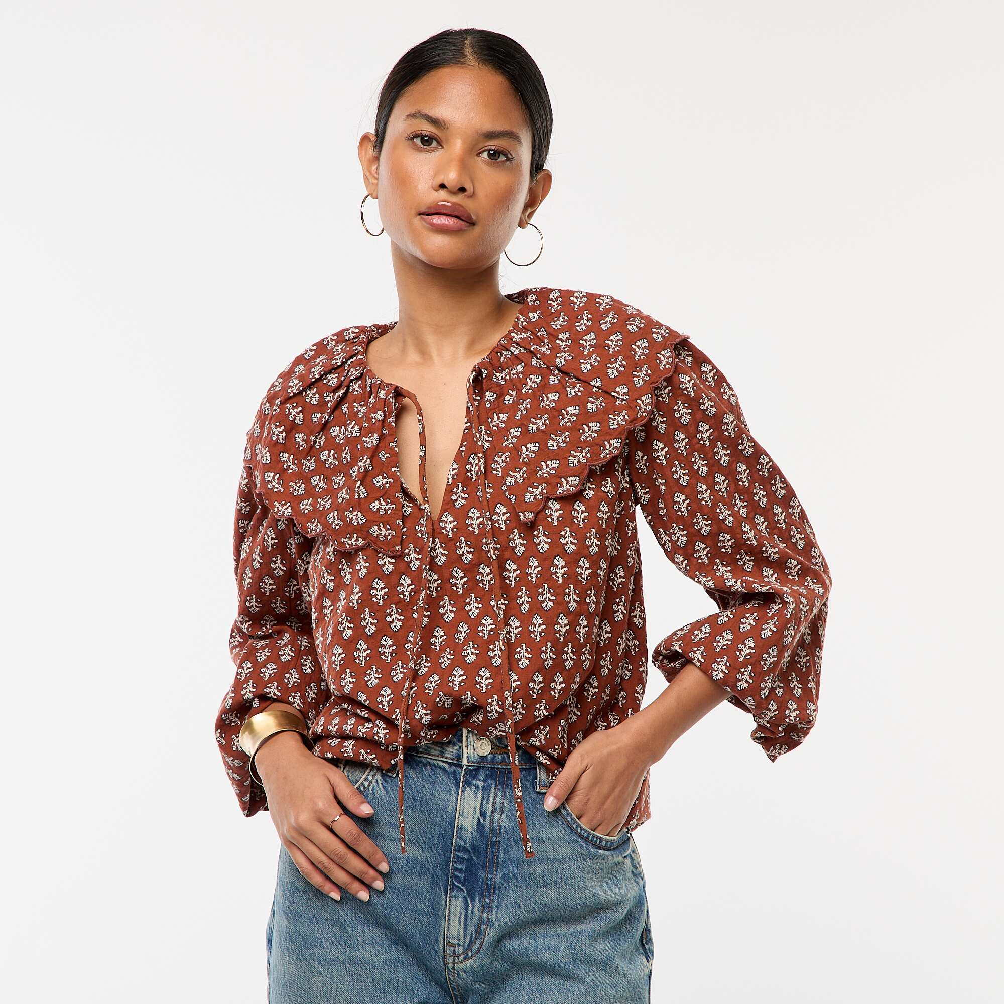 Blouse with large Peter Pan collar BROWN – Kiabi