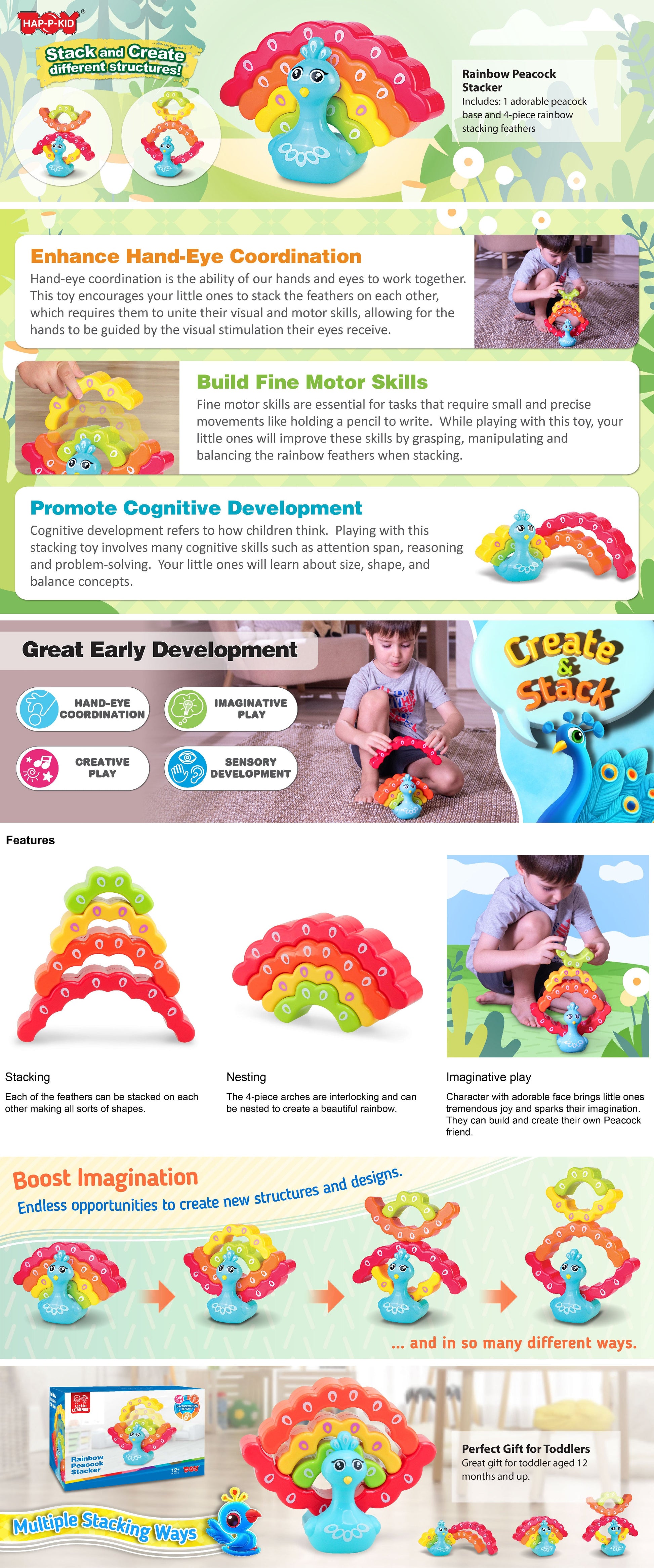 Little Learners' Rainbow Peacock Stacker
