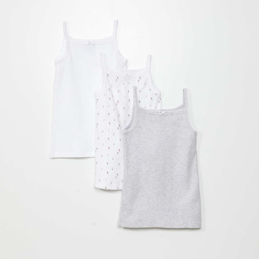 Pack of 3 pointelle knit vest tops FLOWERS