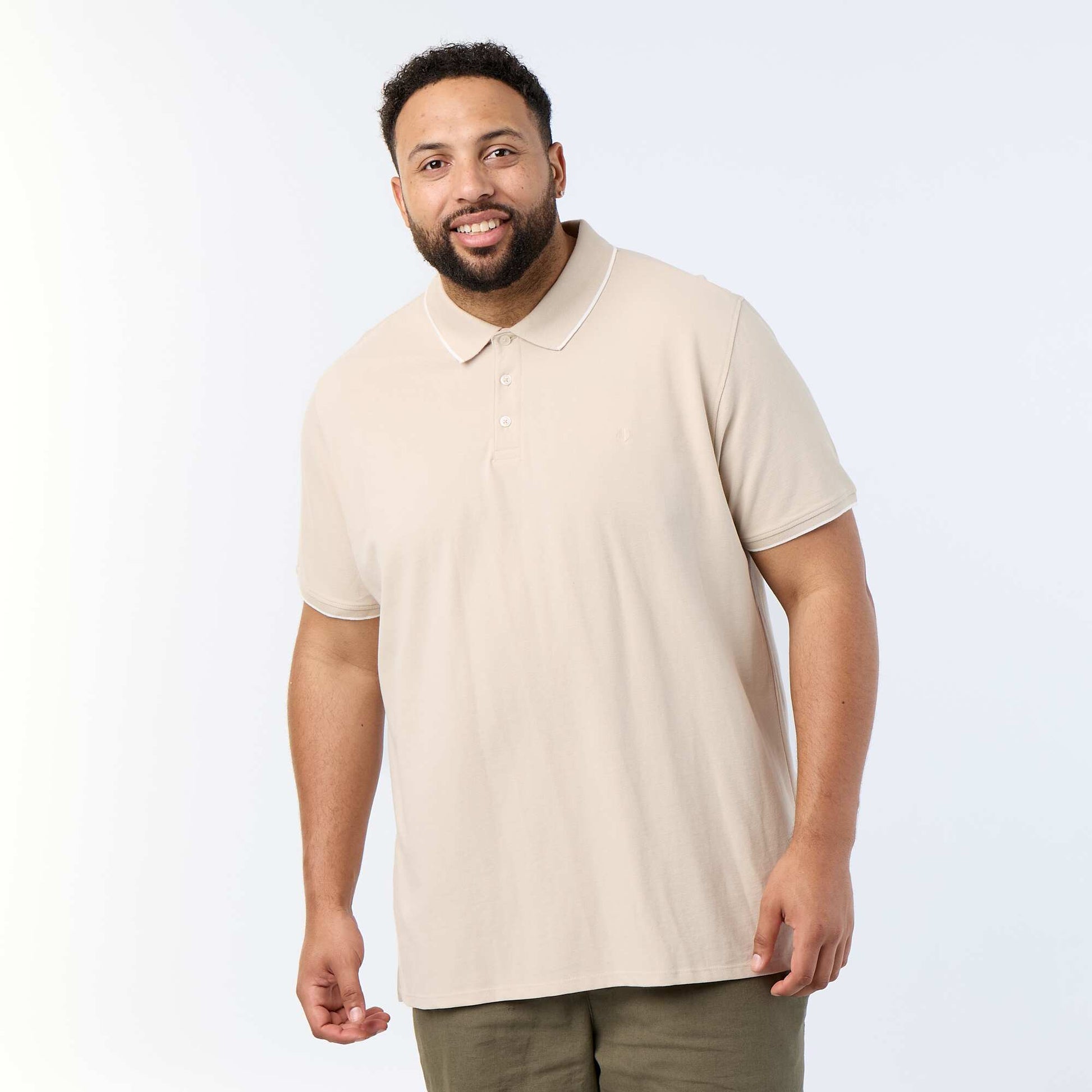 Cotton polo shirt with contrasting details BEIGE