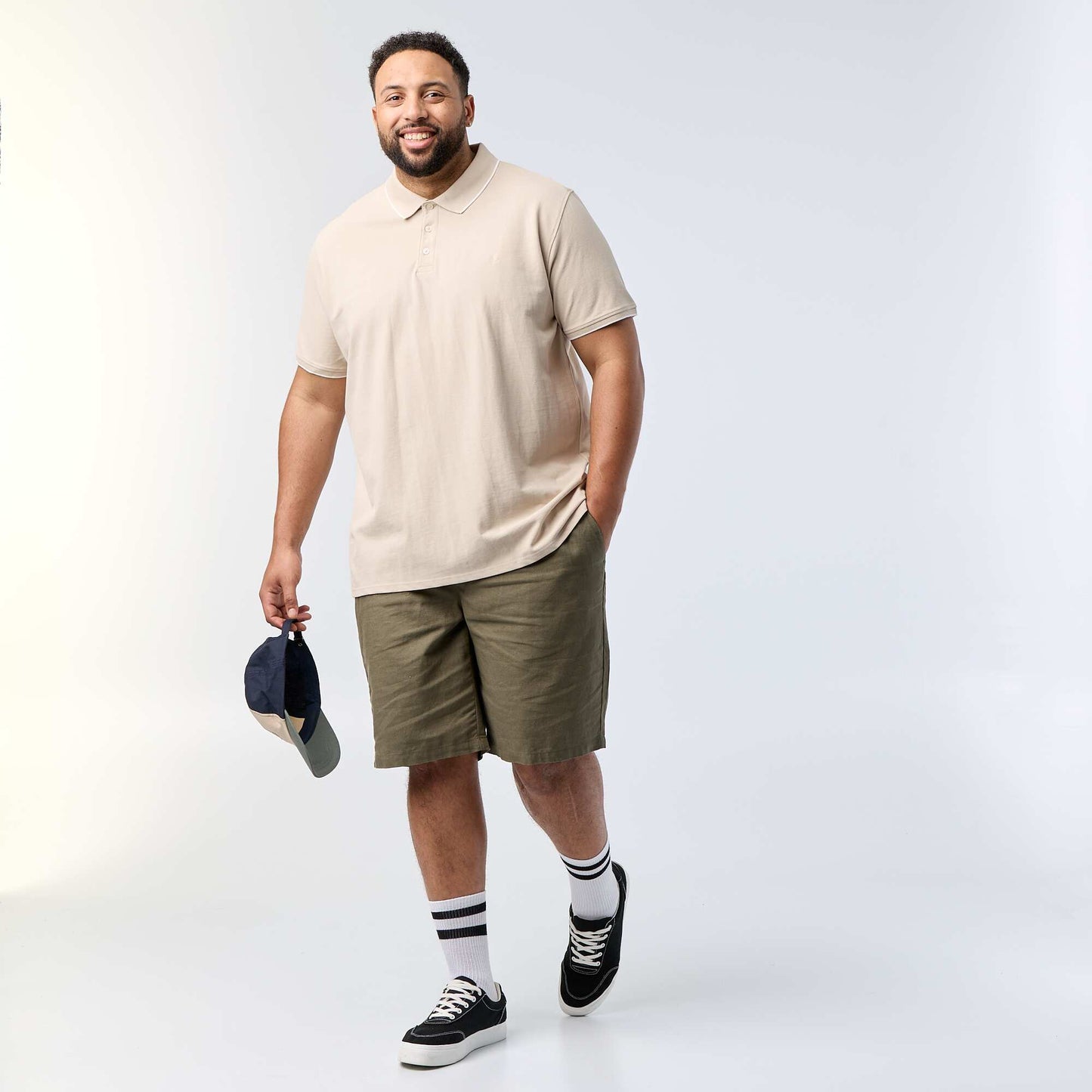 Cotton polo shirt with contrasting details BEIGE
