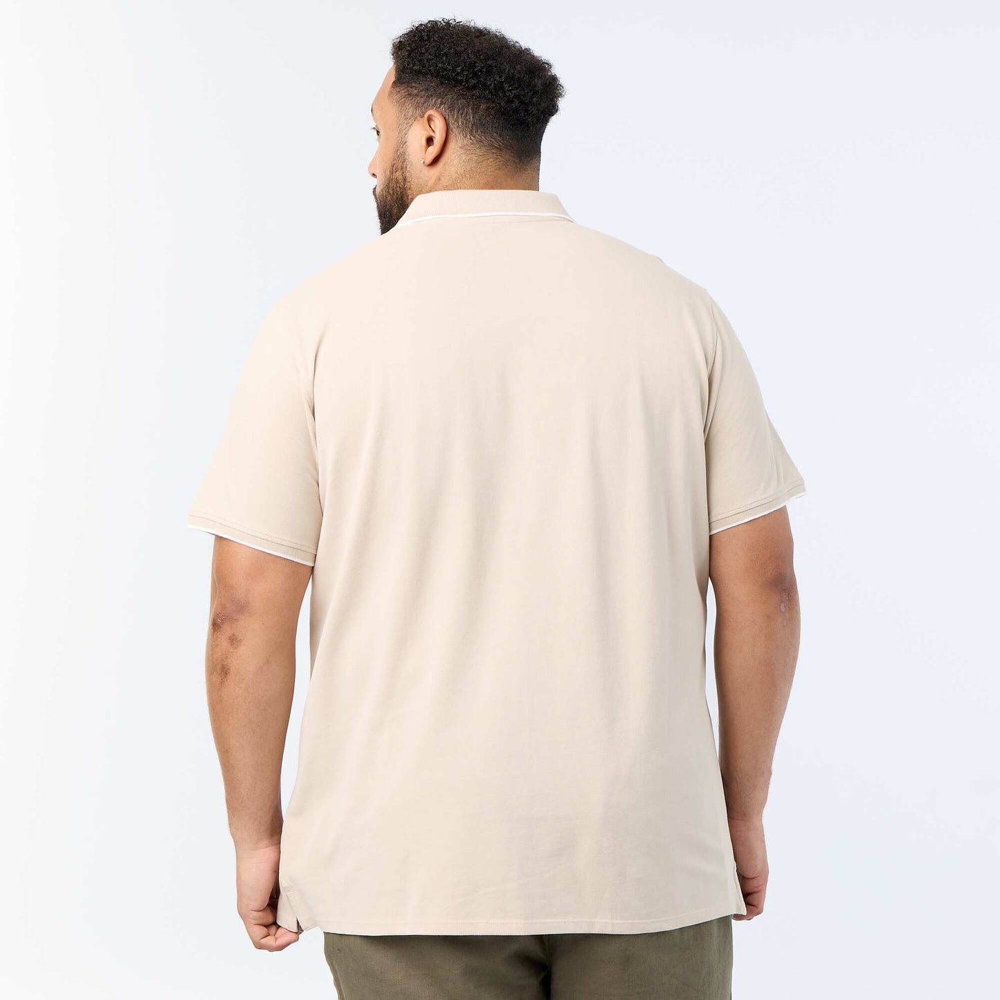 Cotton polo shirt with contrasting details BEIGE