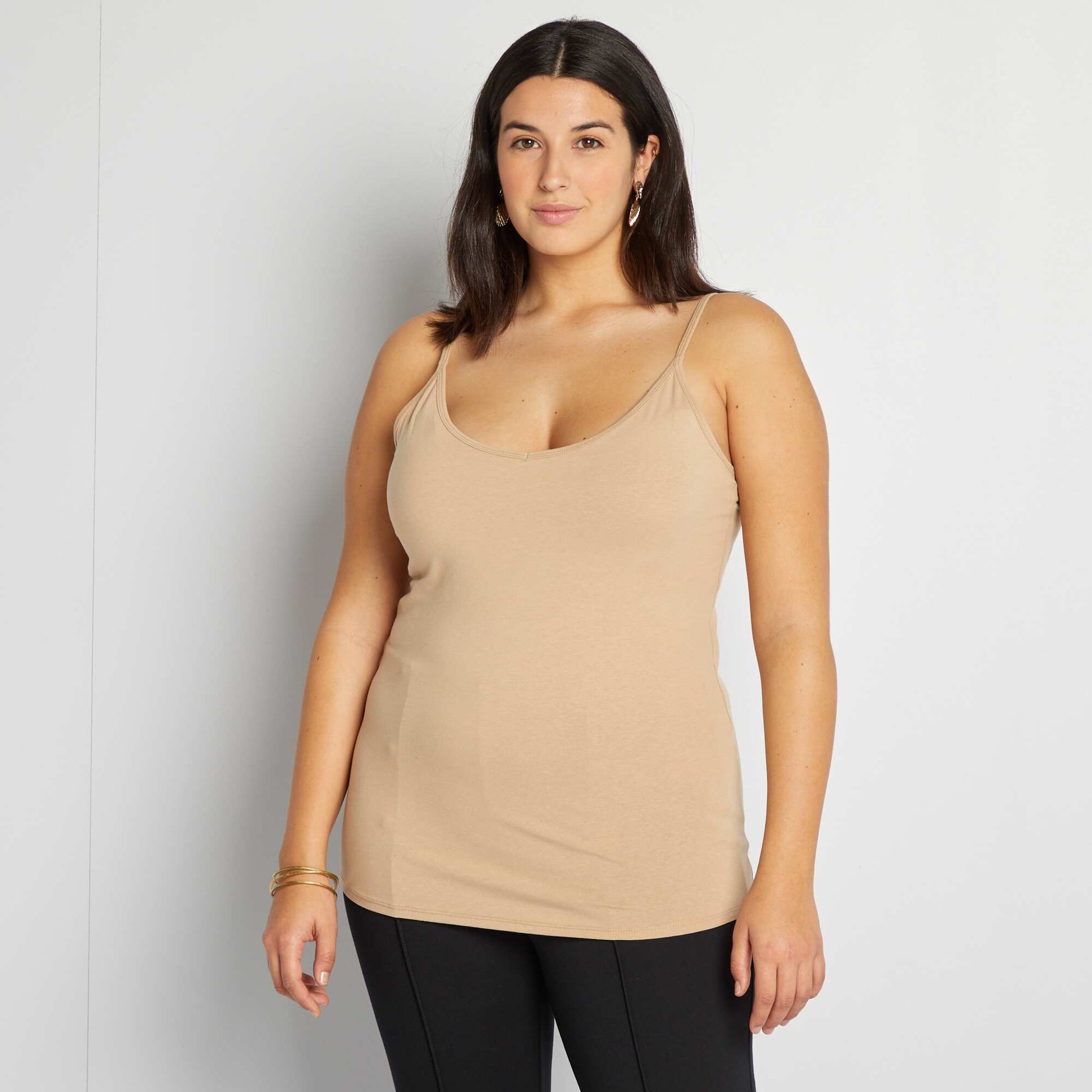 Cami Top with Thin Straps BEIGE