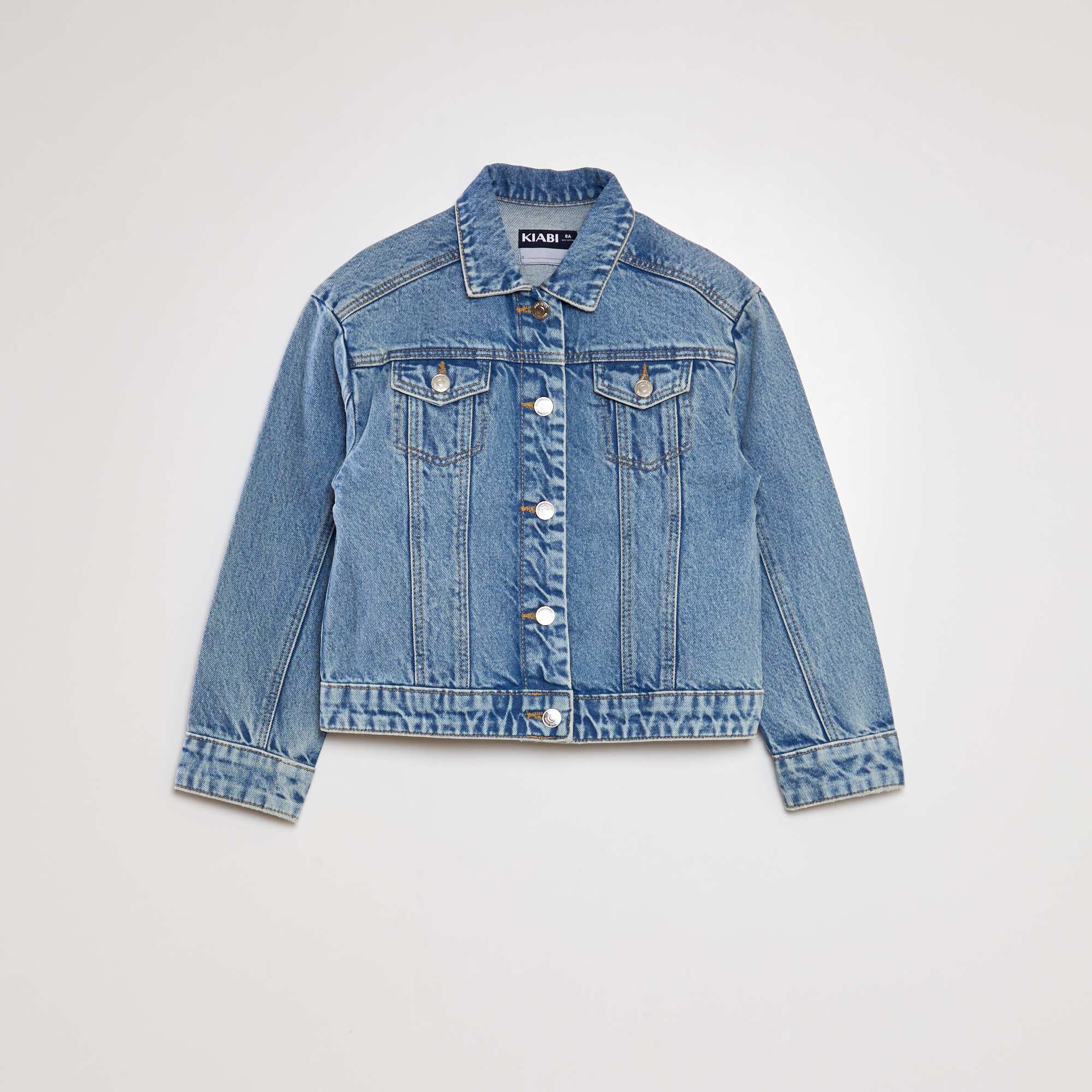 Girls Blue Neon Button Denim Jacket