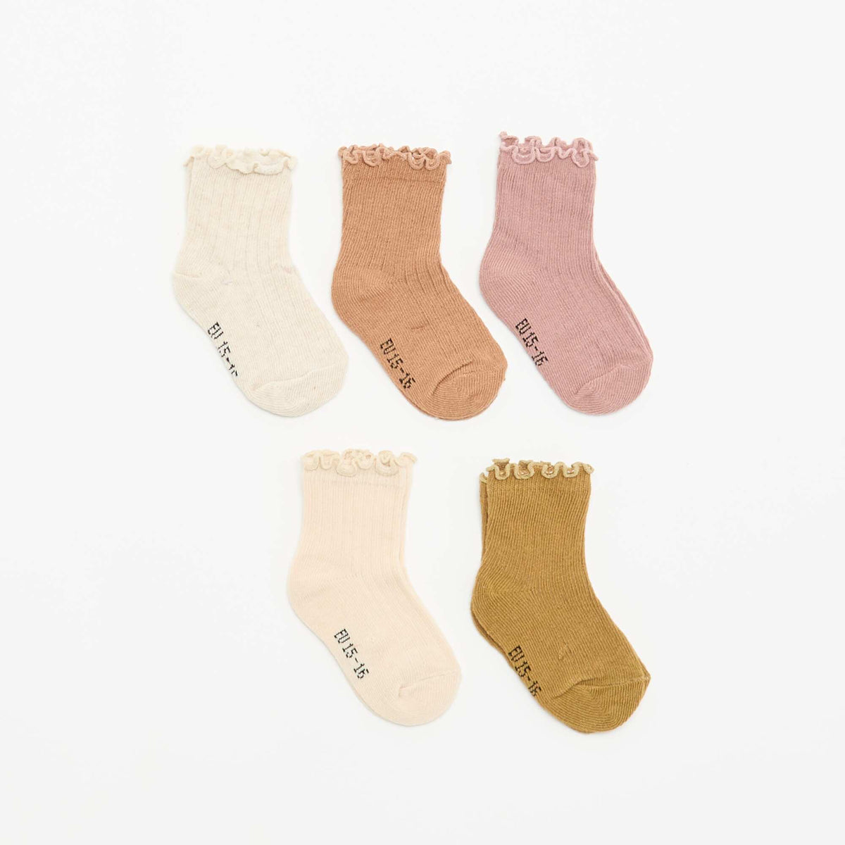 Set of 5 Ruffled Socks BEIGE