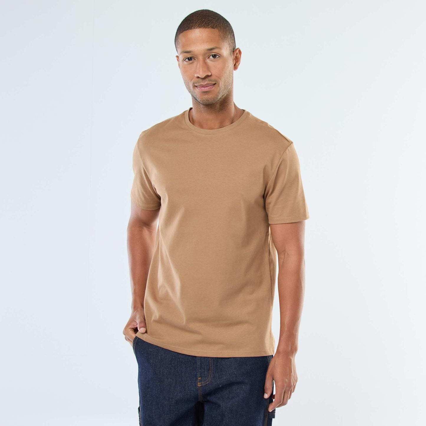 Round-neck cotton T-shirt BEIGE