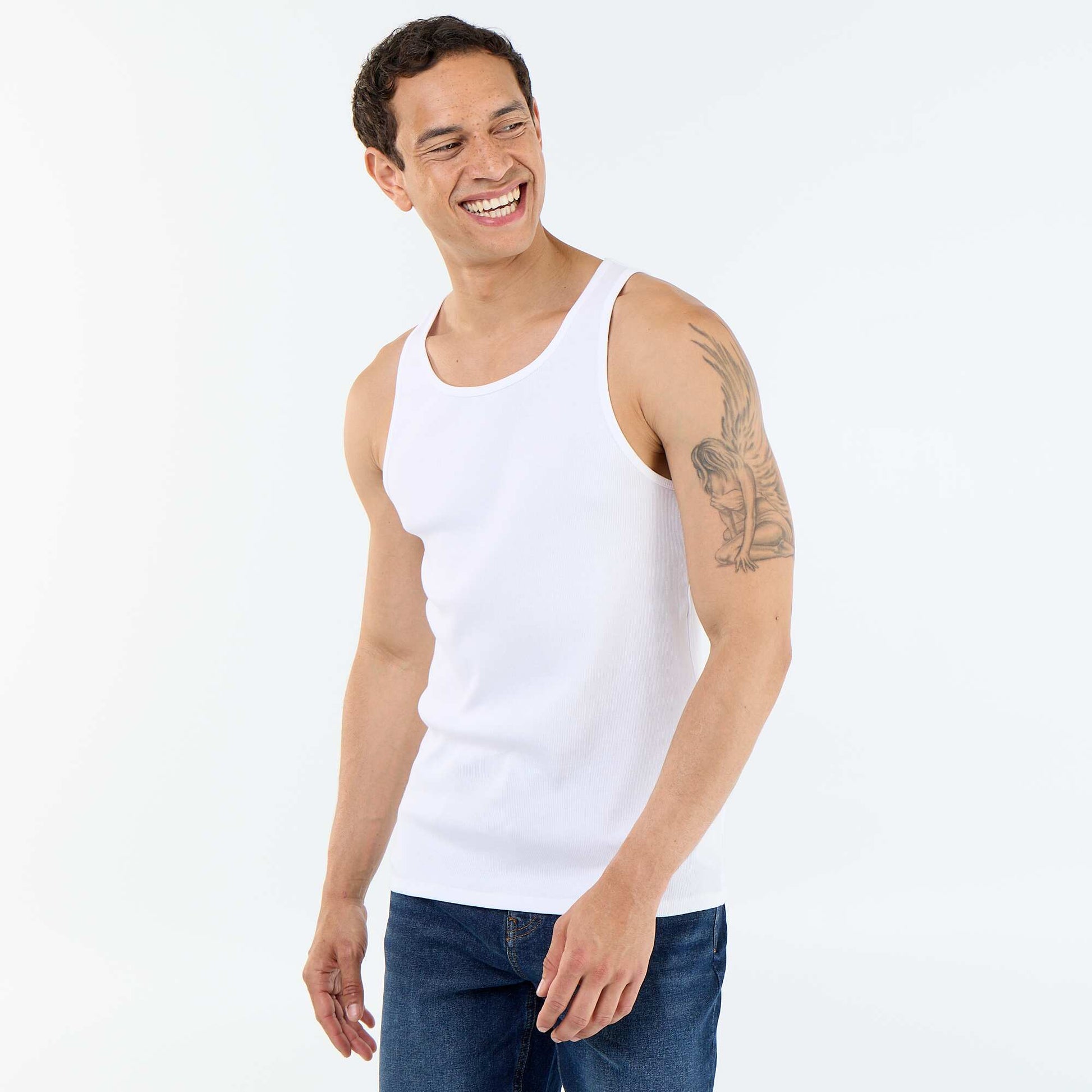 Plain vest top in ribbed knit fabric WHITE