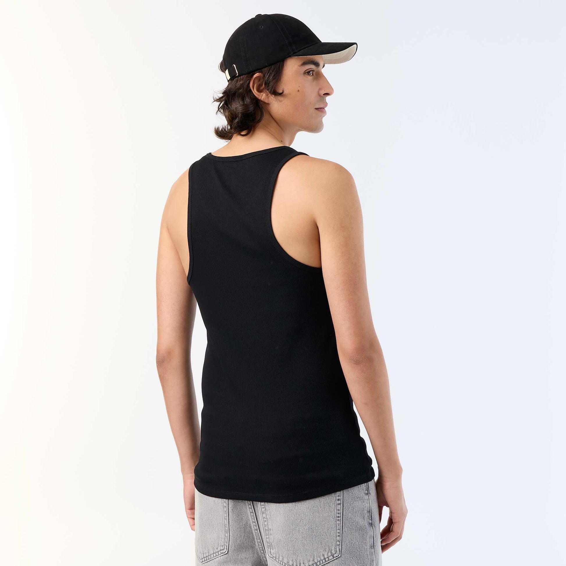 Plain vest top in ribbed knit fabric BLACK