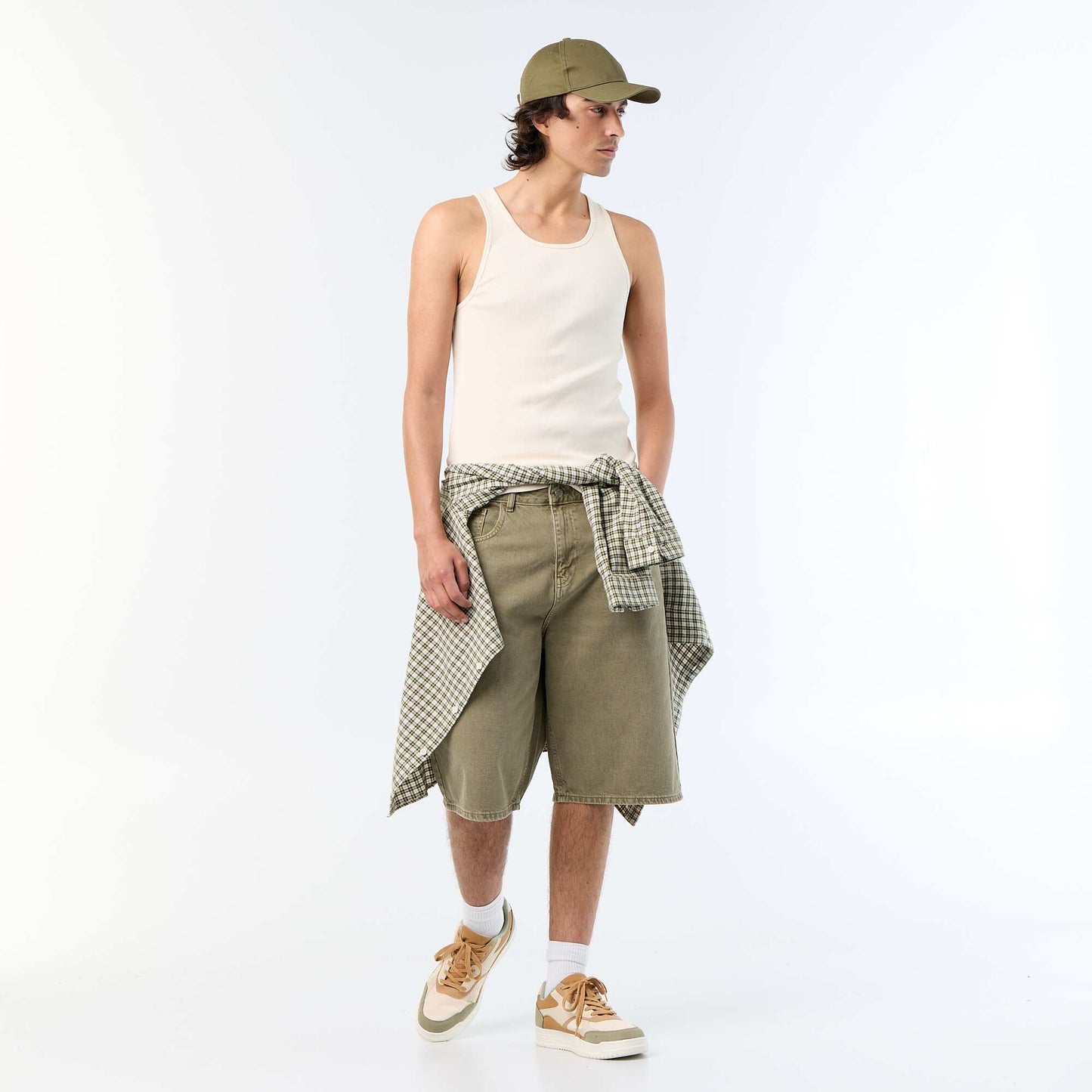 Plain vest top in ribbed knit fabric WHITE