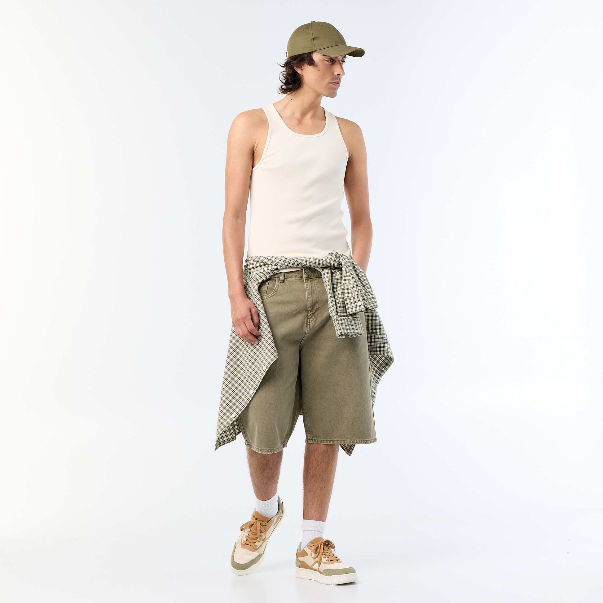 Plain vest top in ribbed knit fabric WHITE