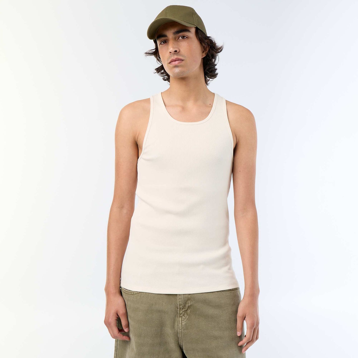 Plain vest top in ribbed knit fabric WHITE