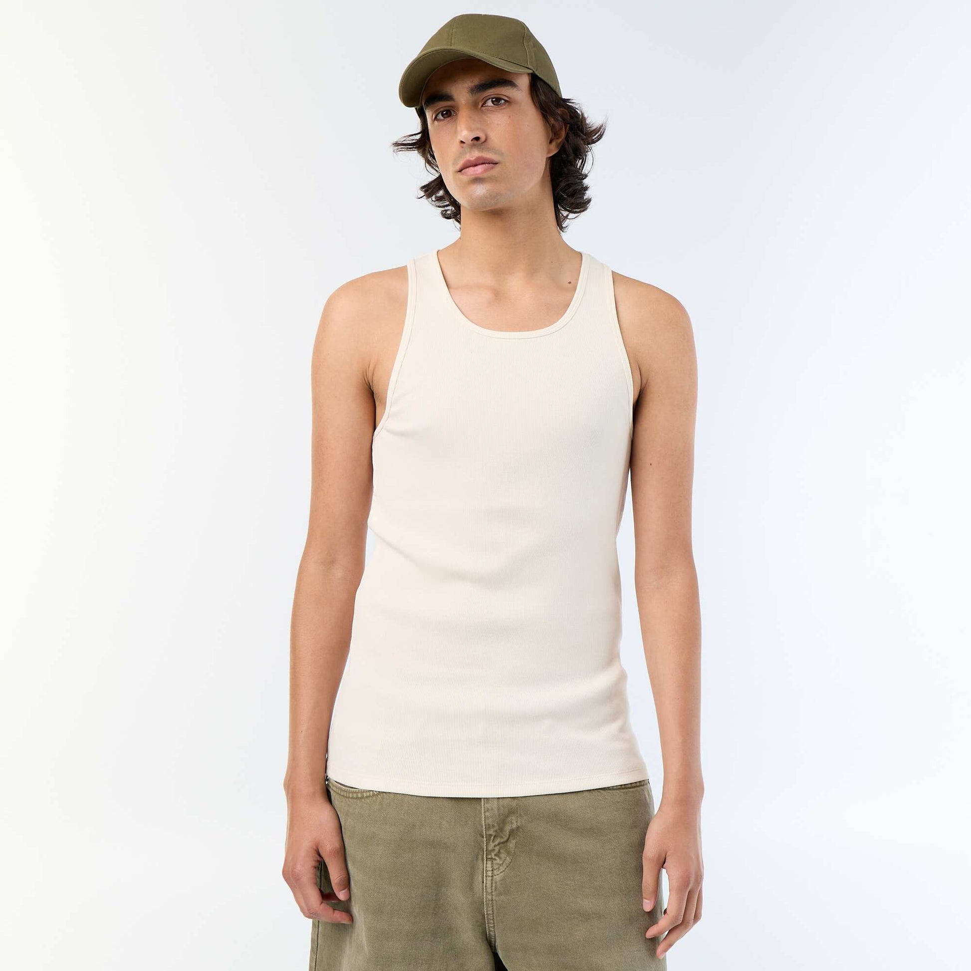 Plain vest top in ribbed knit fabric WHITE