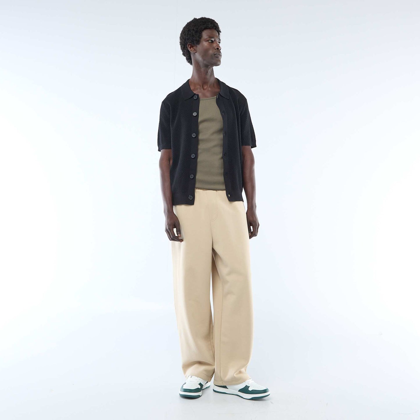 Plain Ribbed Knit Tank Top KHAKI