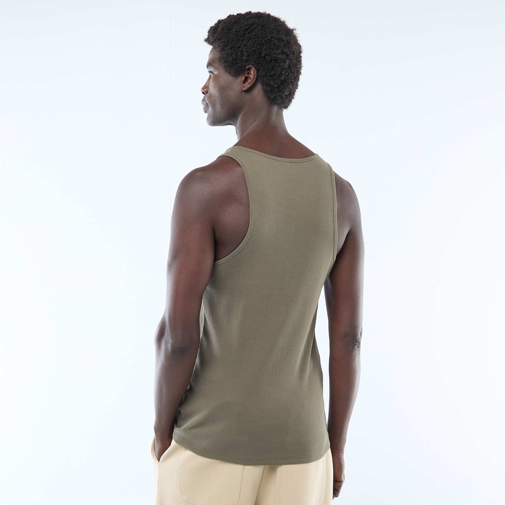 Plain Ribbed Knit Tank Top KHAKI