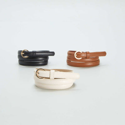 Pack of 3 plain narrow belts BROWN