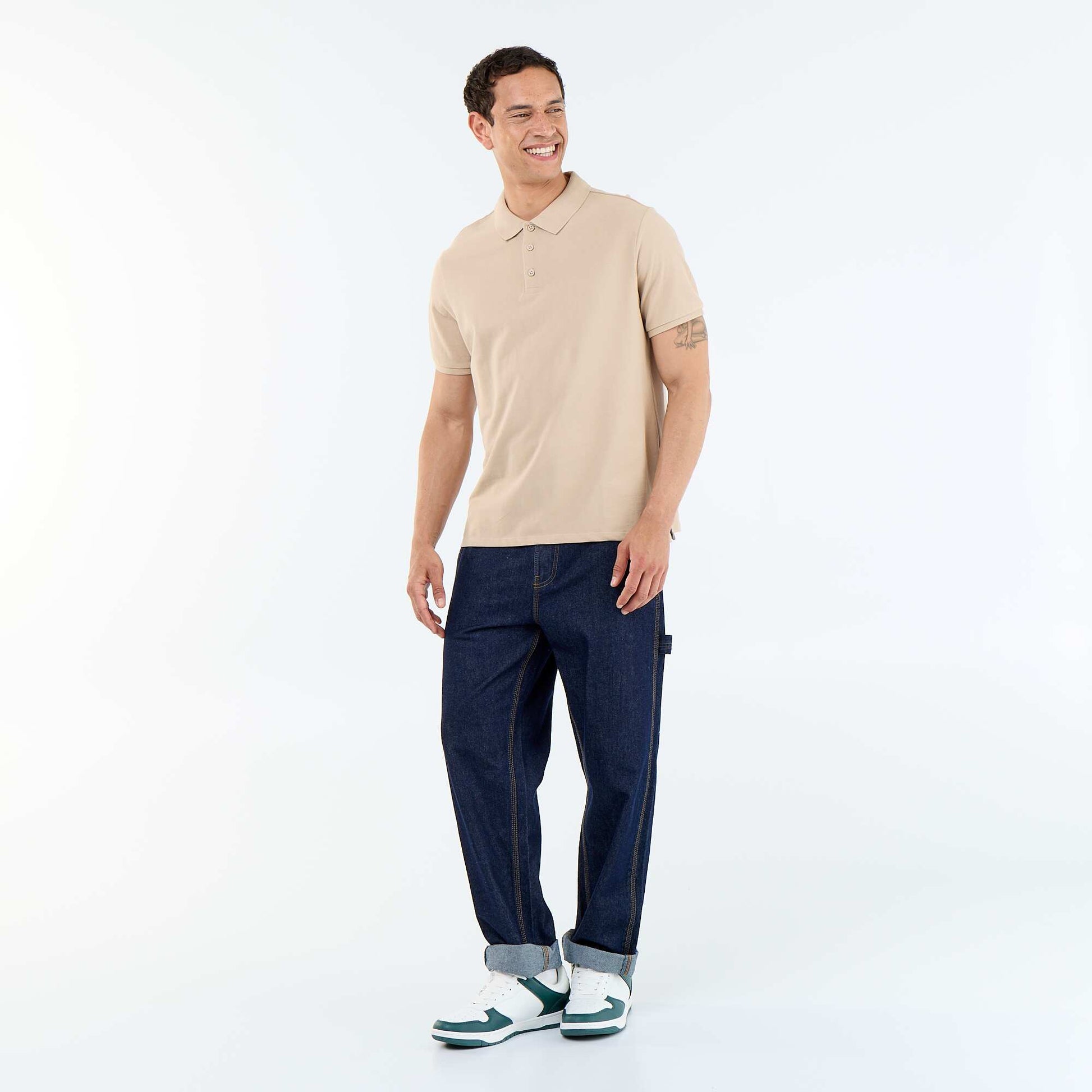 Cotton piqué polo shirt BEIGE