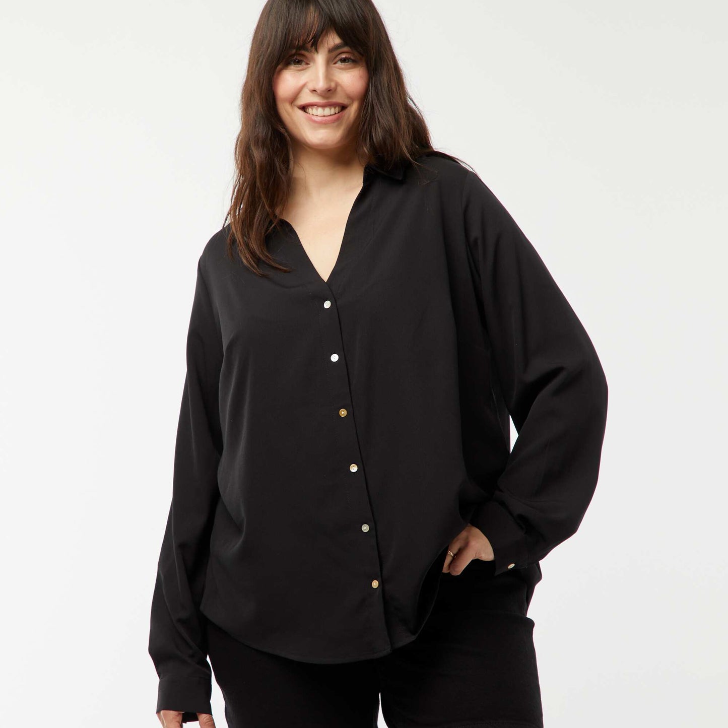 Flowing crepe knit blouse BLACK