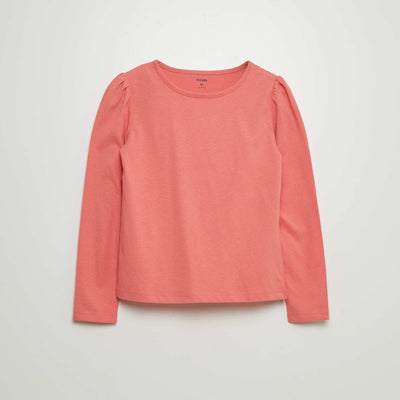 Plain T-shirt with gathered shoulders PINK