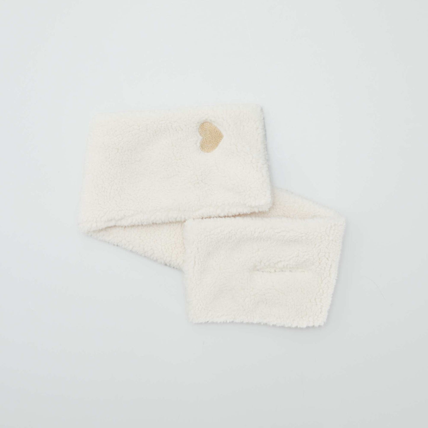 Faux fur beanie + golden 'heart' scarf - 2-piece set BEIGE
