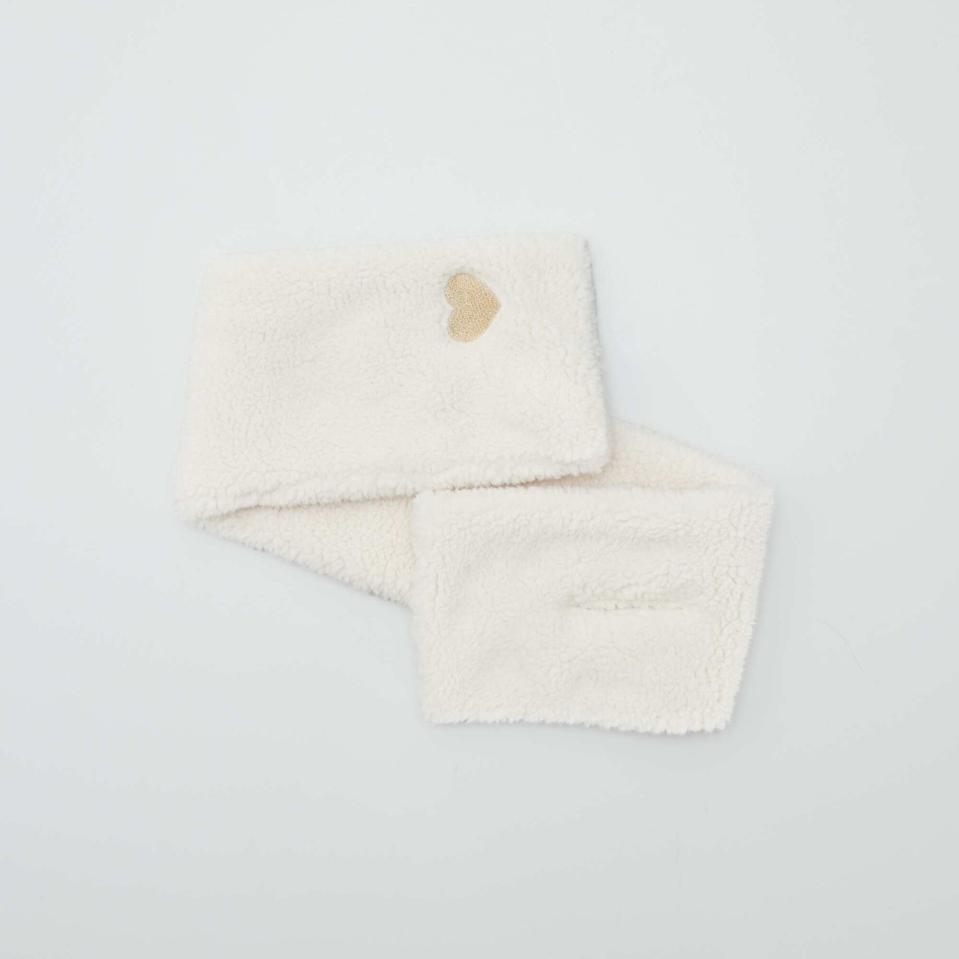 Faux fur beanie + golden 'heart' scarf - 2-piece set BEIGE