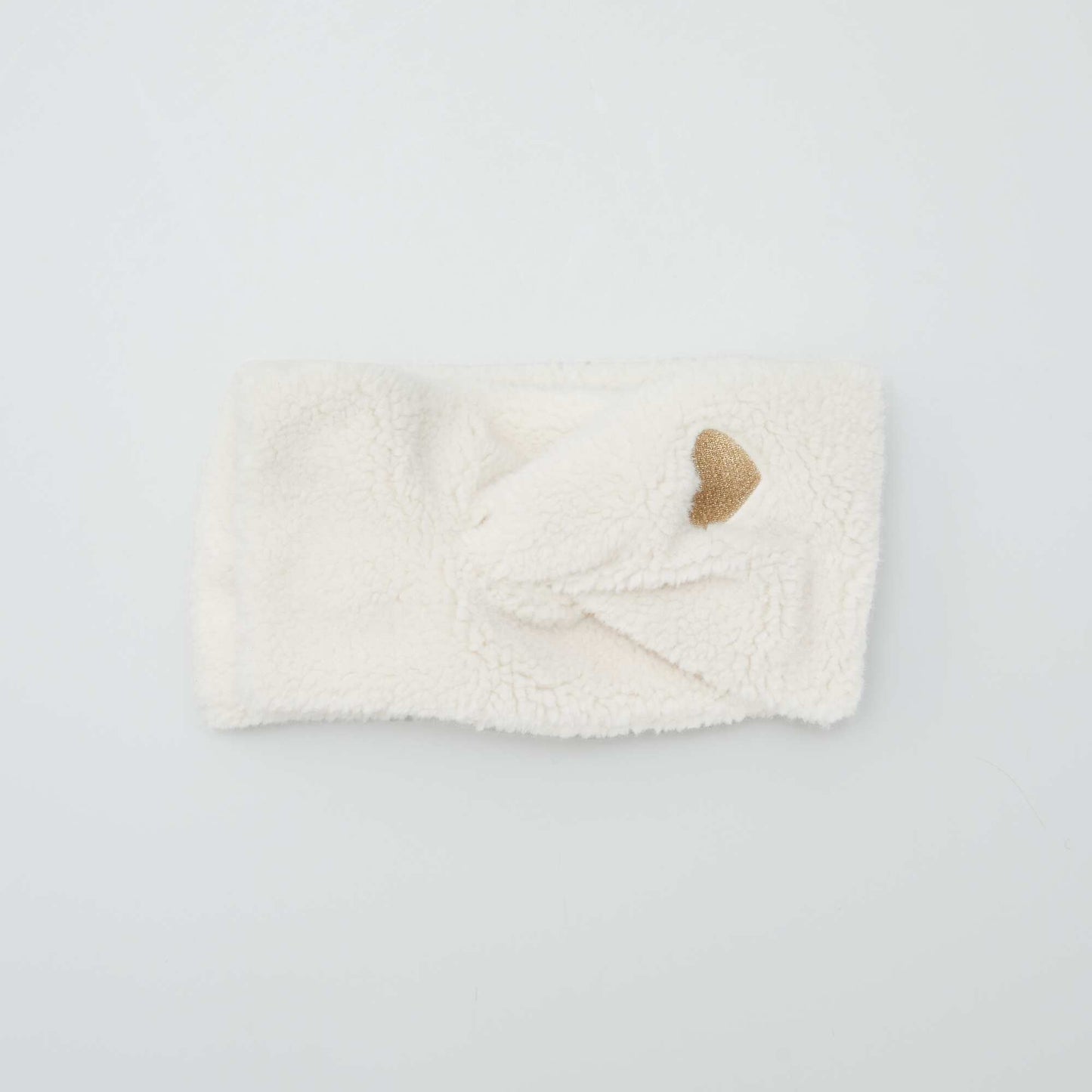 Faux fur beanie + golden 'heart' scarf - 2-piece set BEIGE