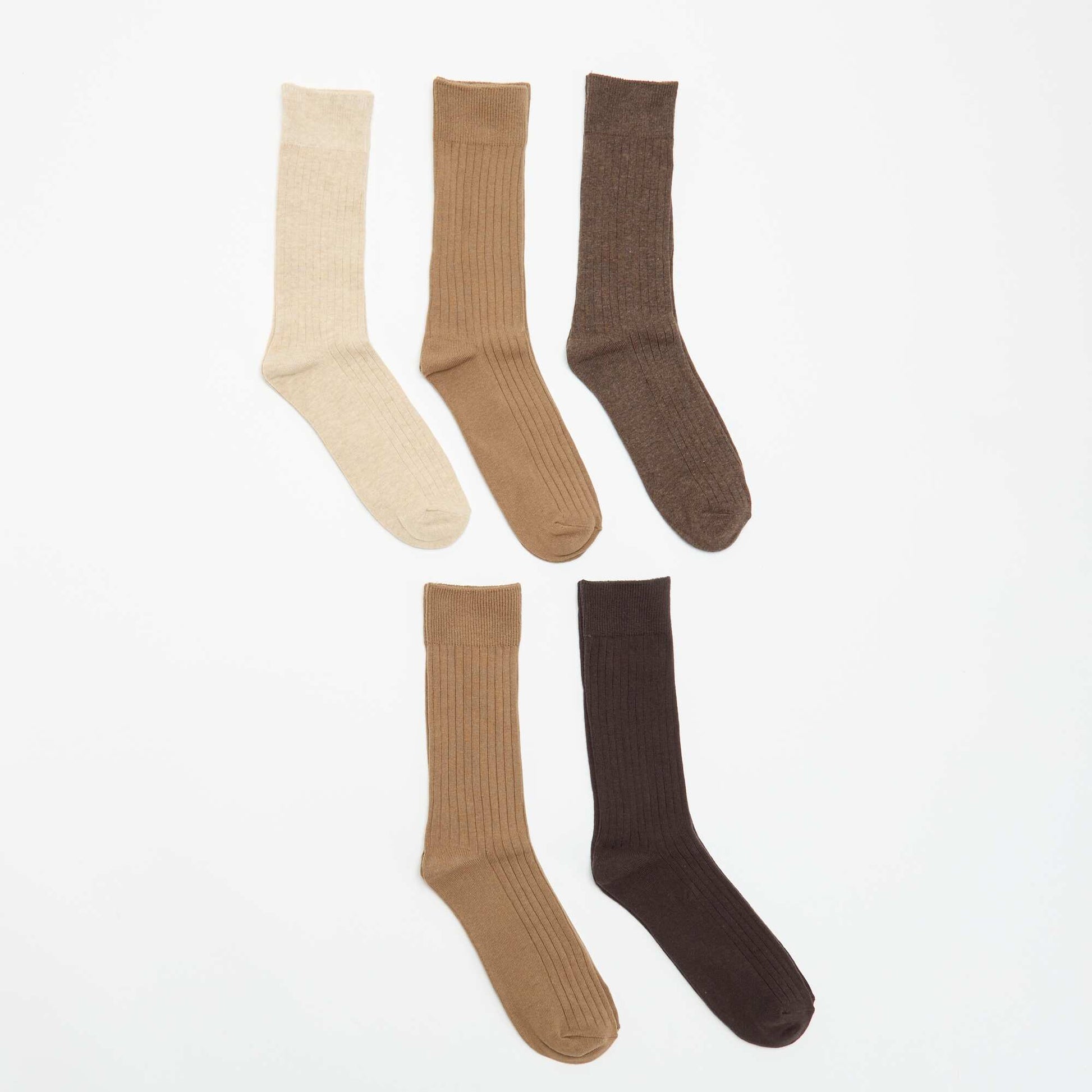 Pack of 5 ribbed socks BROWN