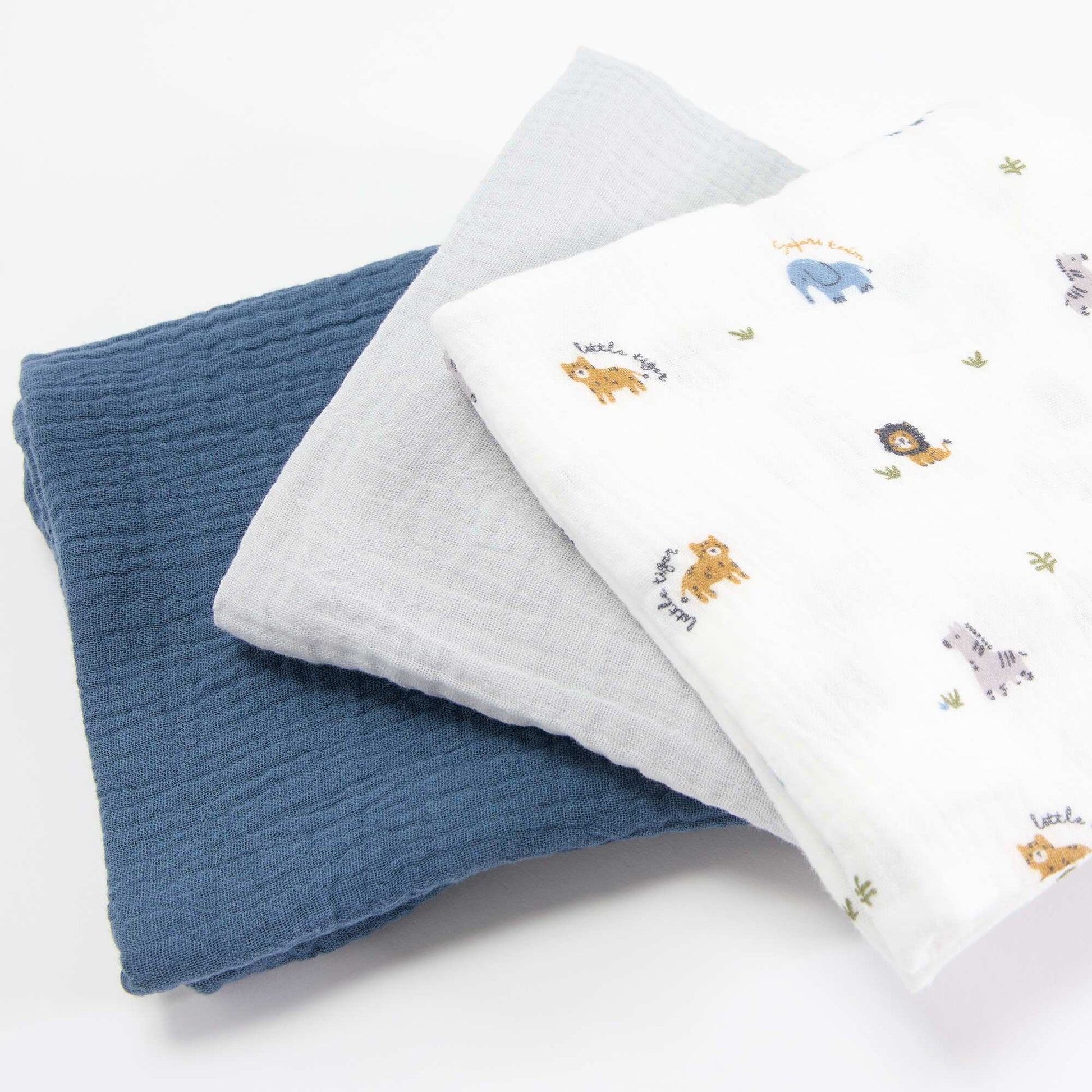 3-Pack Muslin Swaddles BLUE