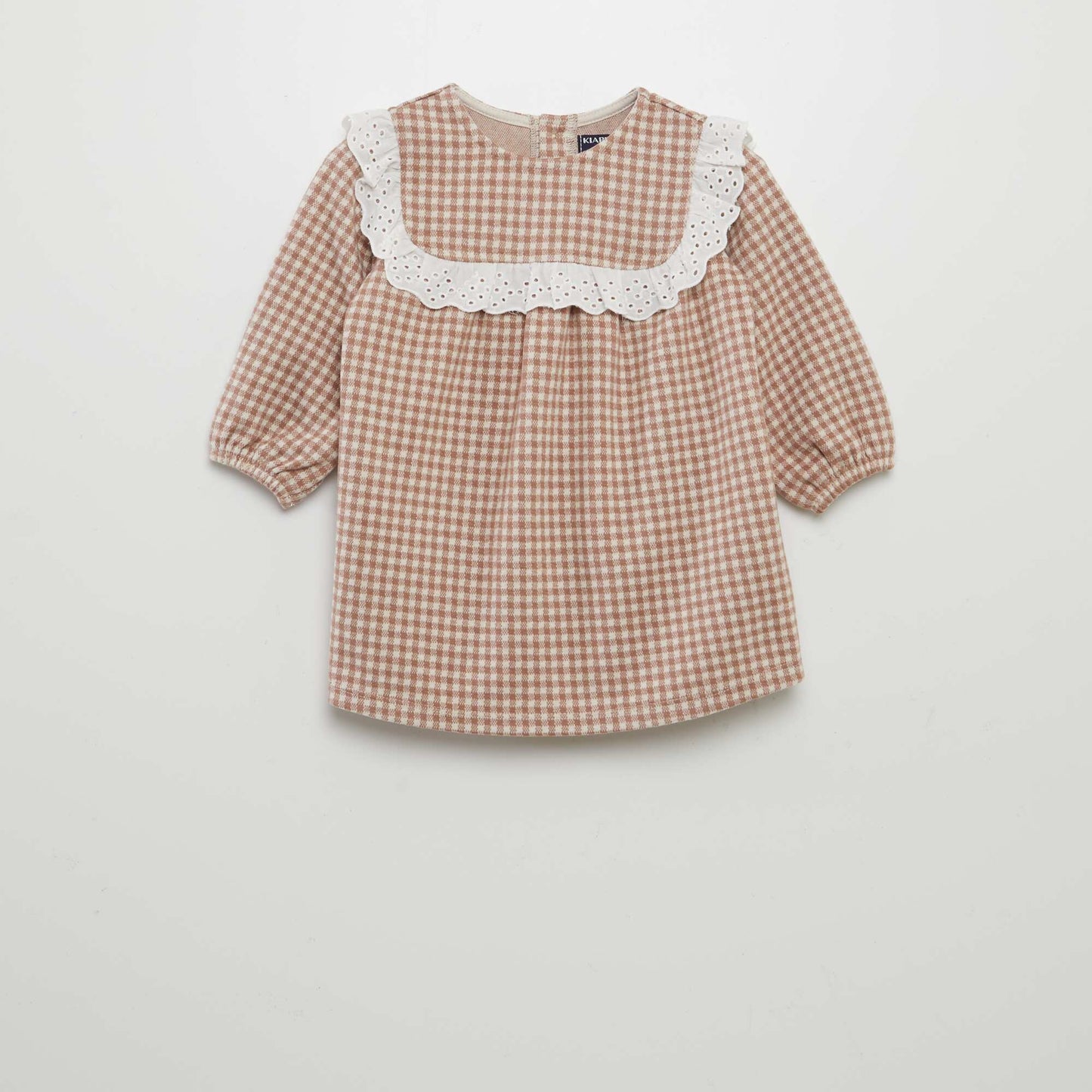 Embroidered checked dress BEIGE