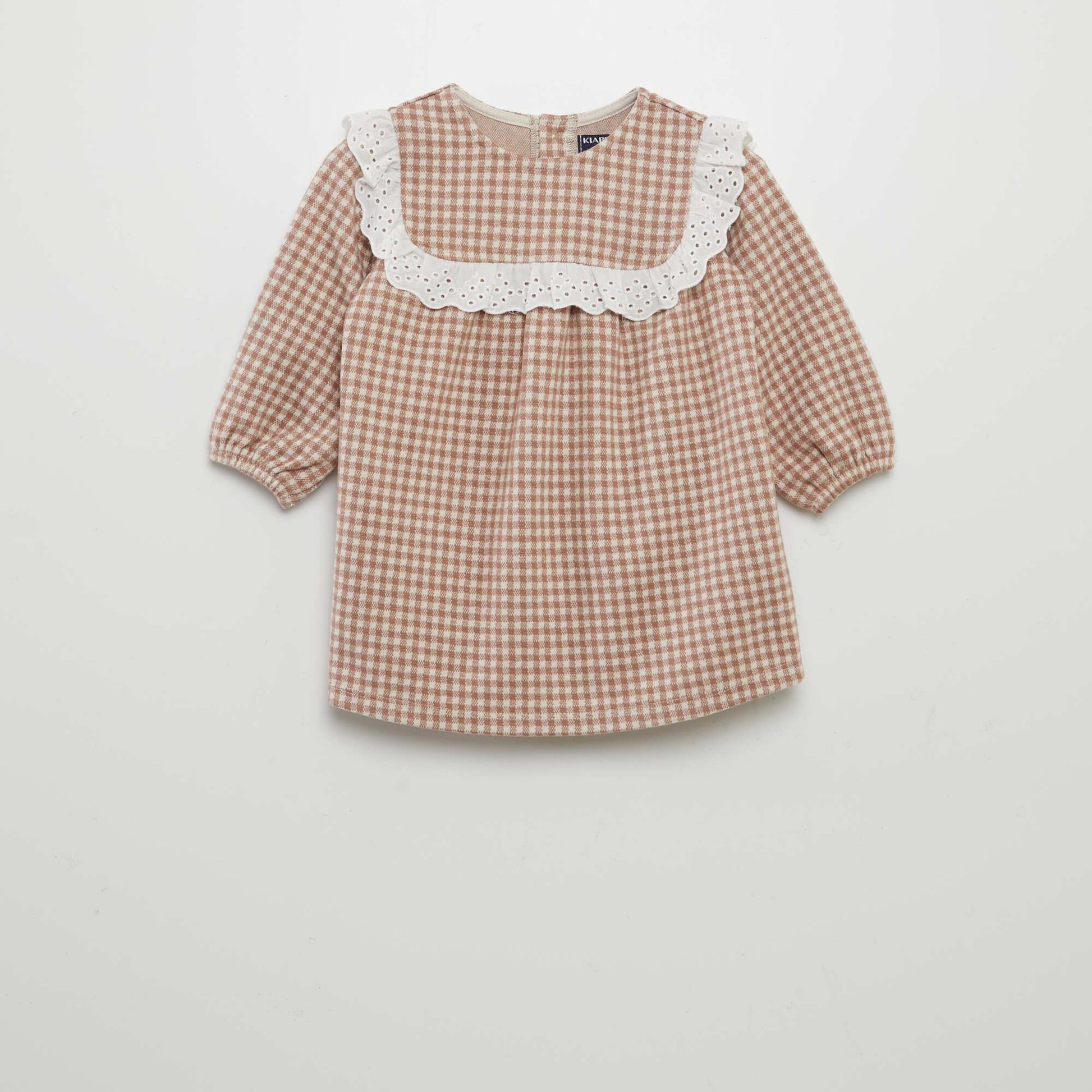 Embroidered checked dress BEIGE