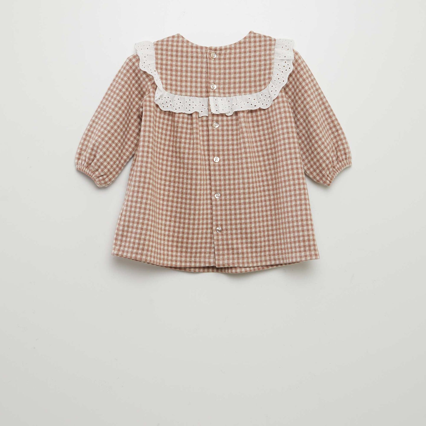 Embroidered checked dress BEIGE