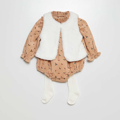 Romper + tights + cardigan set BEIGE