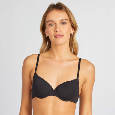 Padded cotton bra BLACK