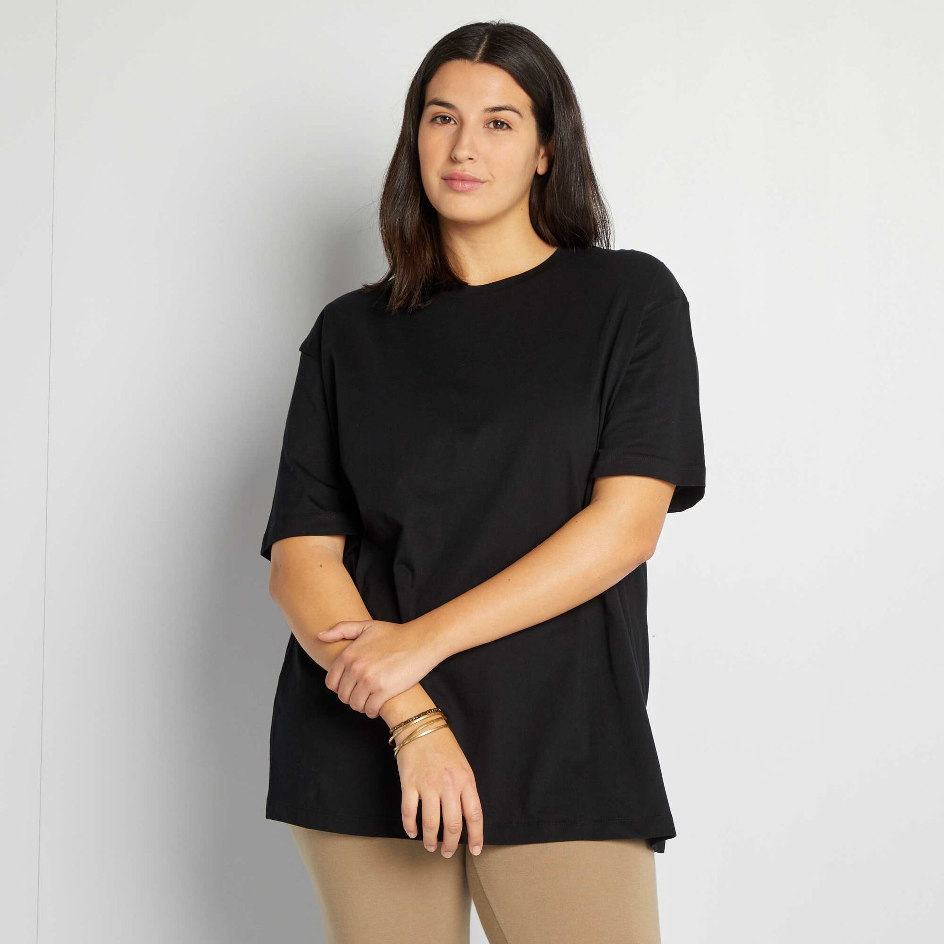 Shop Plain Short-Sleeved Jersey T-Shirt Black for Women Online