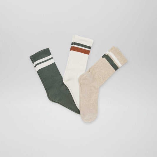 Long knitted socks - Pack of 3 KHAKI