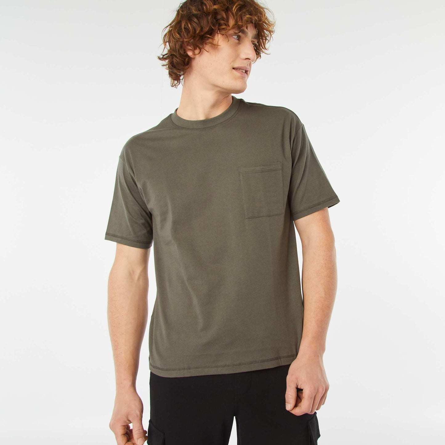 Plain T-shirt with breast pocket KHAKI