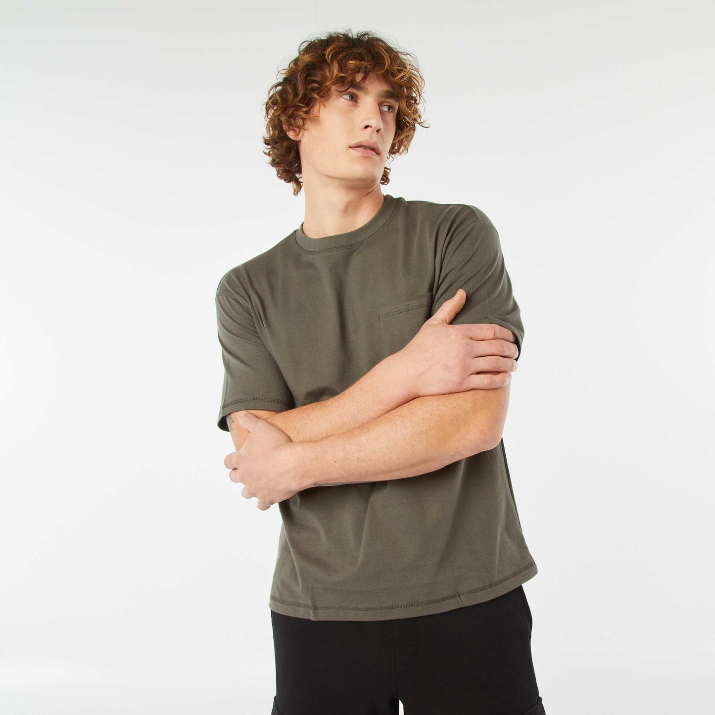 Plain T-shirt with breast pocket KHAKI