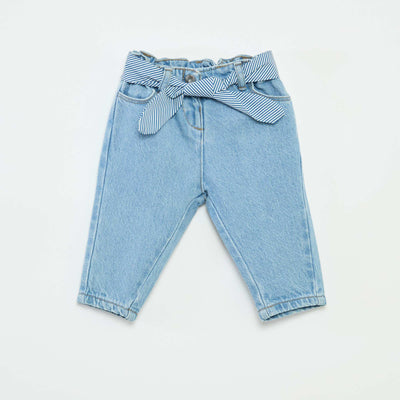 Paperbag jeans with patterned belt BLUE