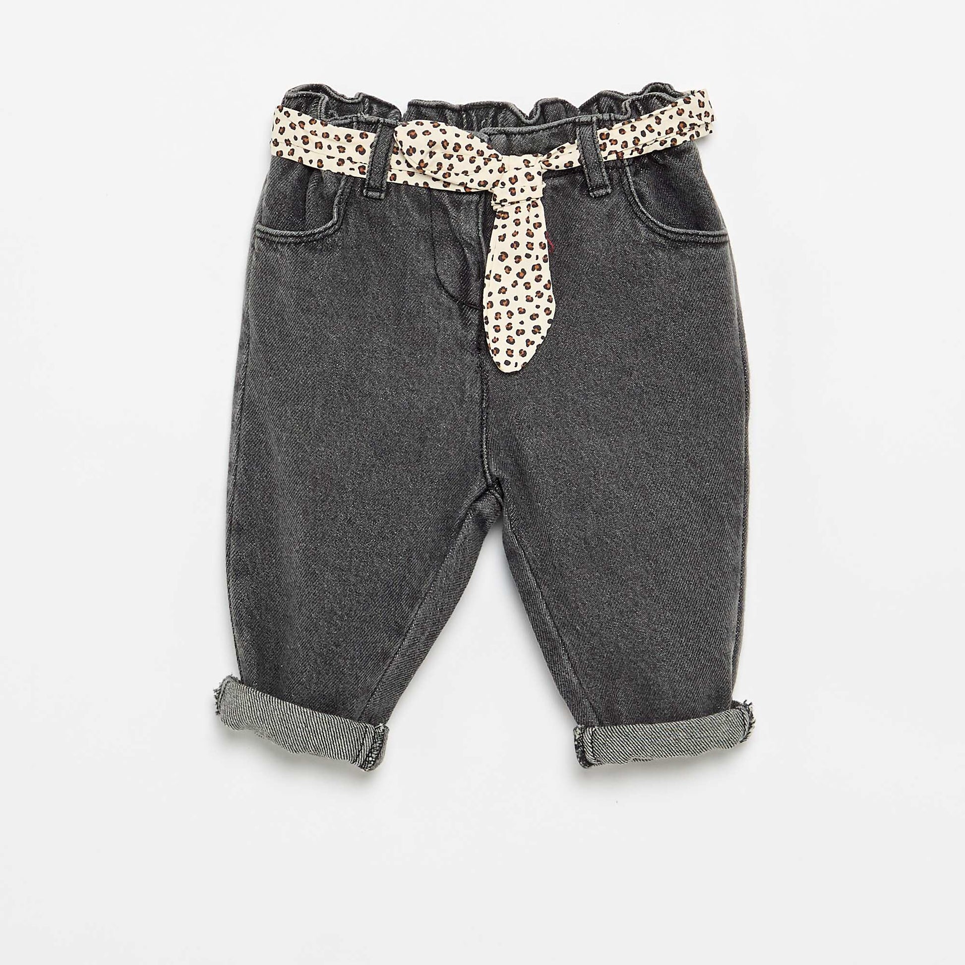 Paperbag jeans with patterned belt WHITE