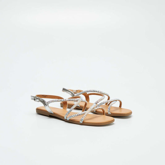 Sandals with diamanté crossover straps GREY