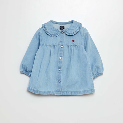 Denim shirt with heart embroidery BLUE