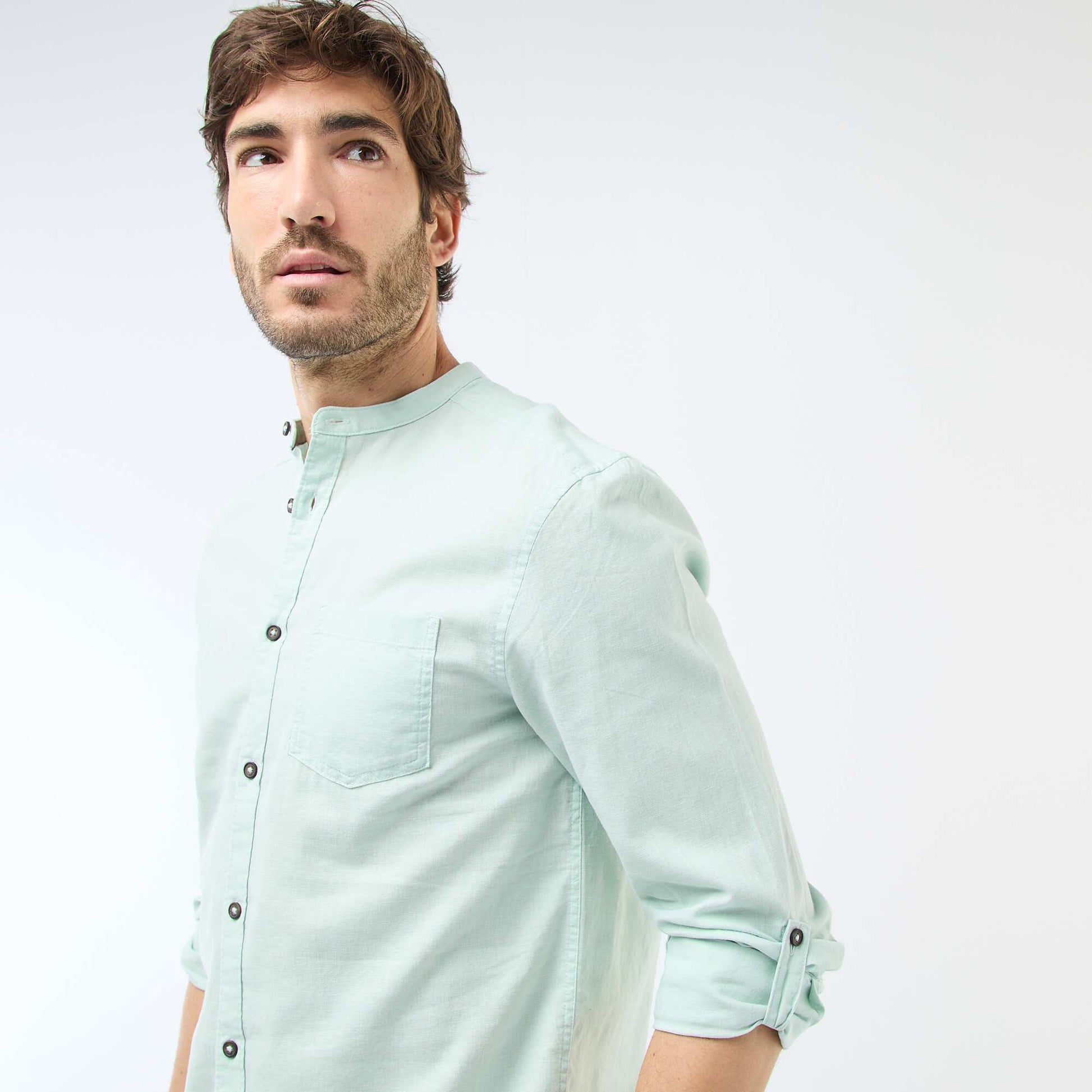Mandarin collar shirt with linen GREEN