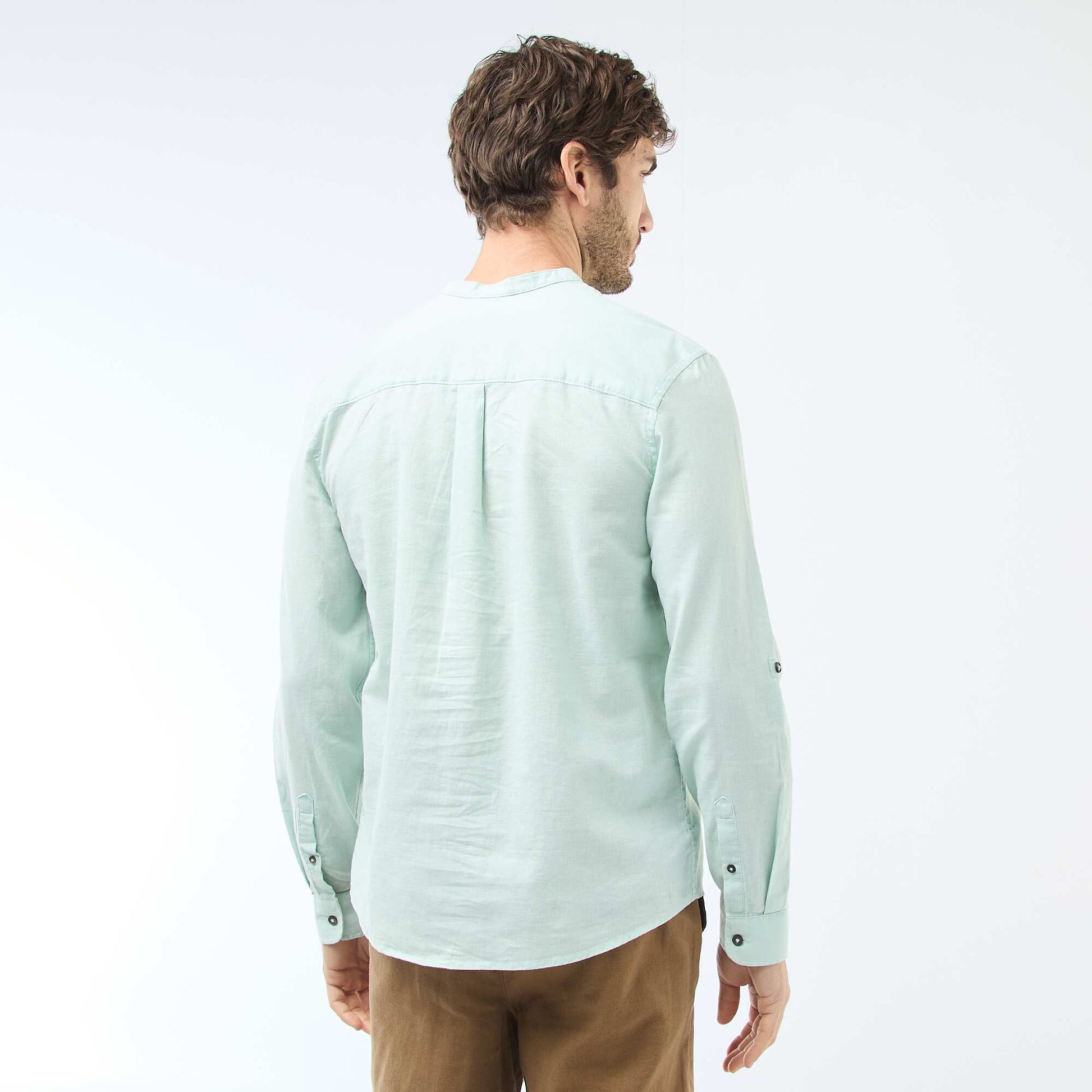 Mandarin collar shirt with linen GREEN