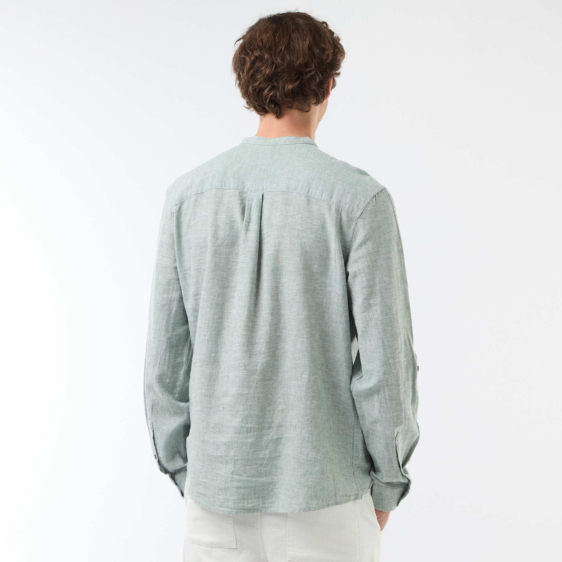 Mandarin collar shirt with linen GREEN