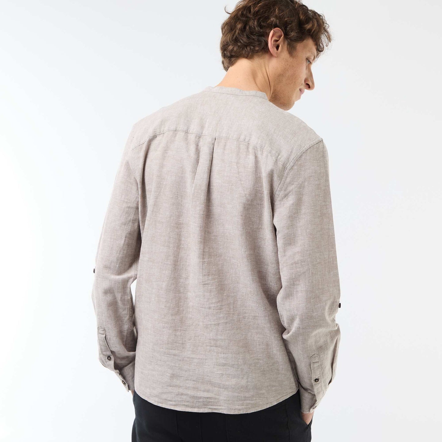Mandarin collar shirt with linen BEIGE