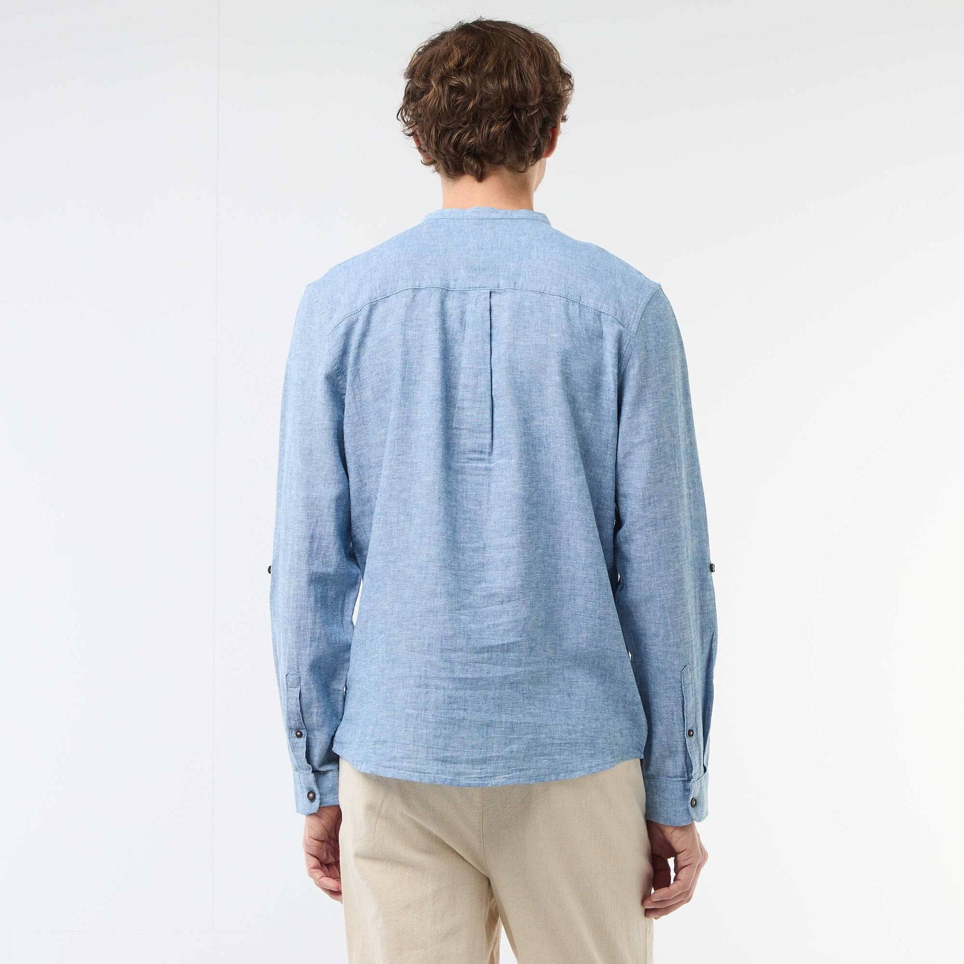 Mandarin collar shirt with linen BLUE
